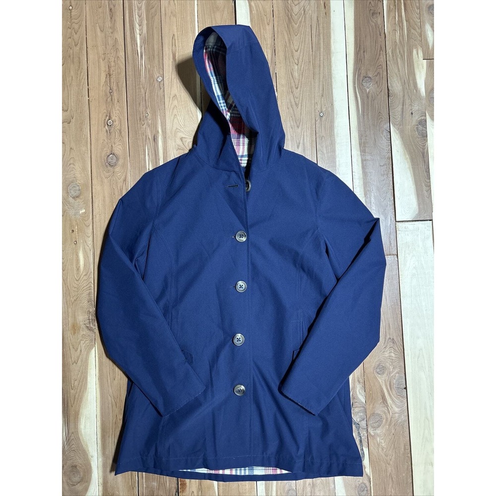 L.L.Bean Easy-Care Coat Blue Womens Size Medium Hooded Button Front 280805